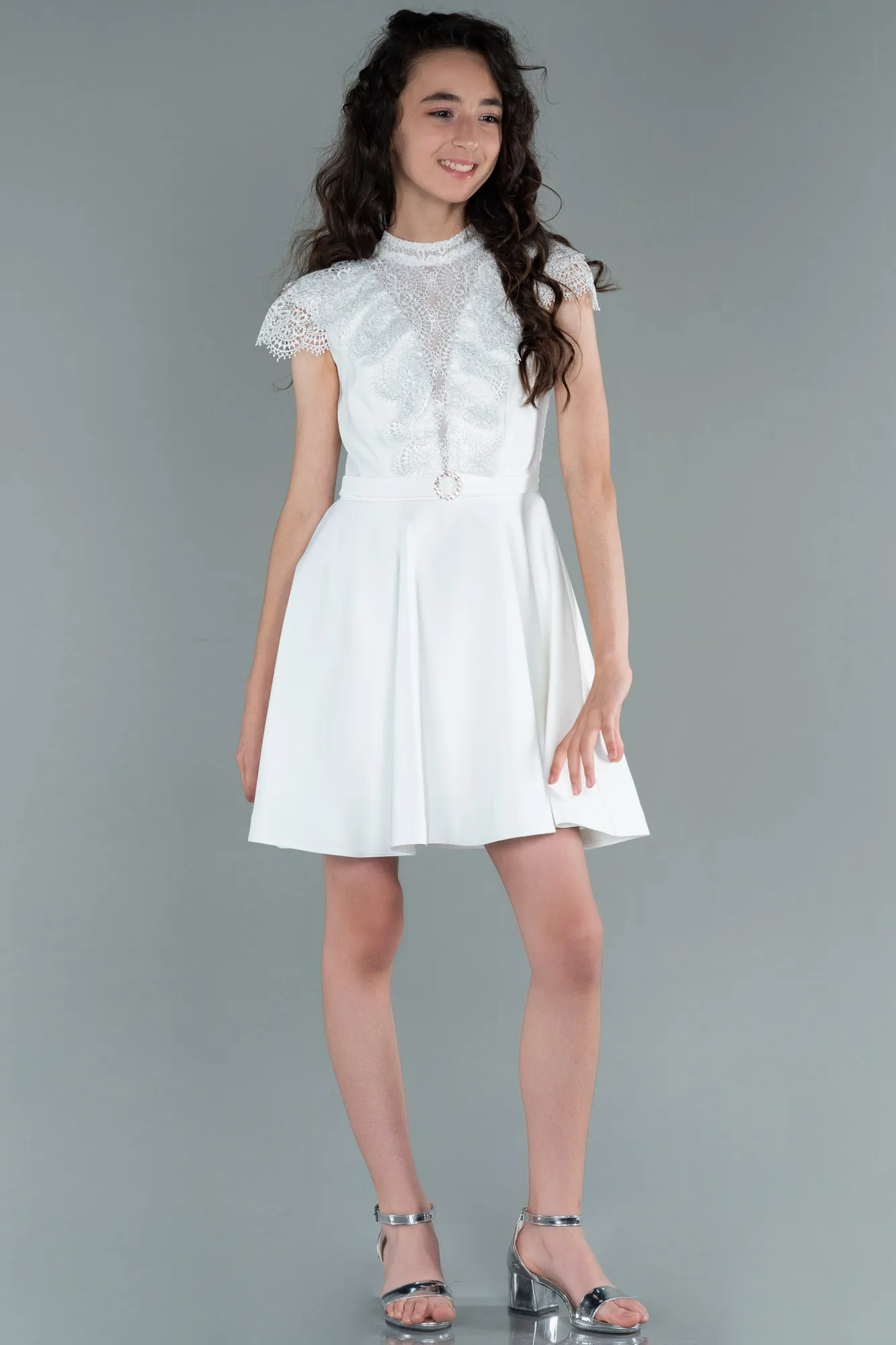 Ecru-Short Girl Dress ABK1434