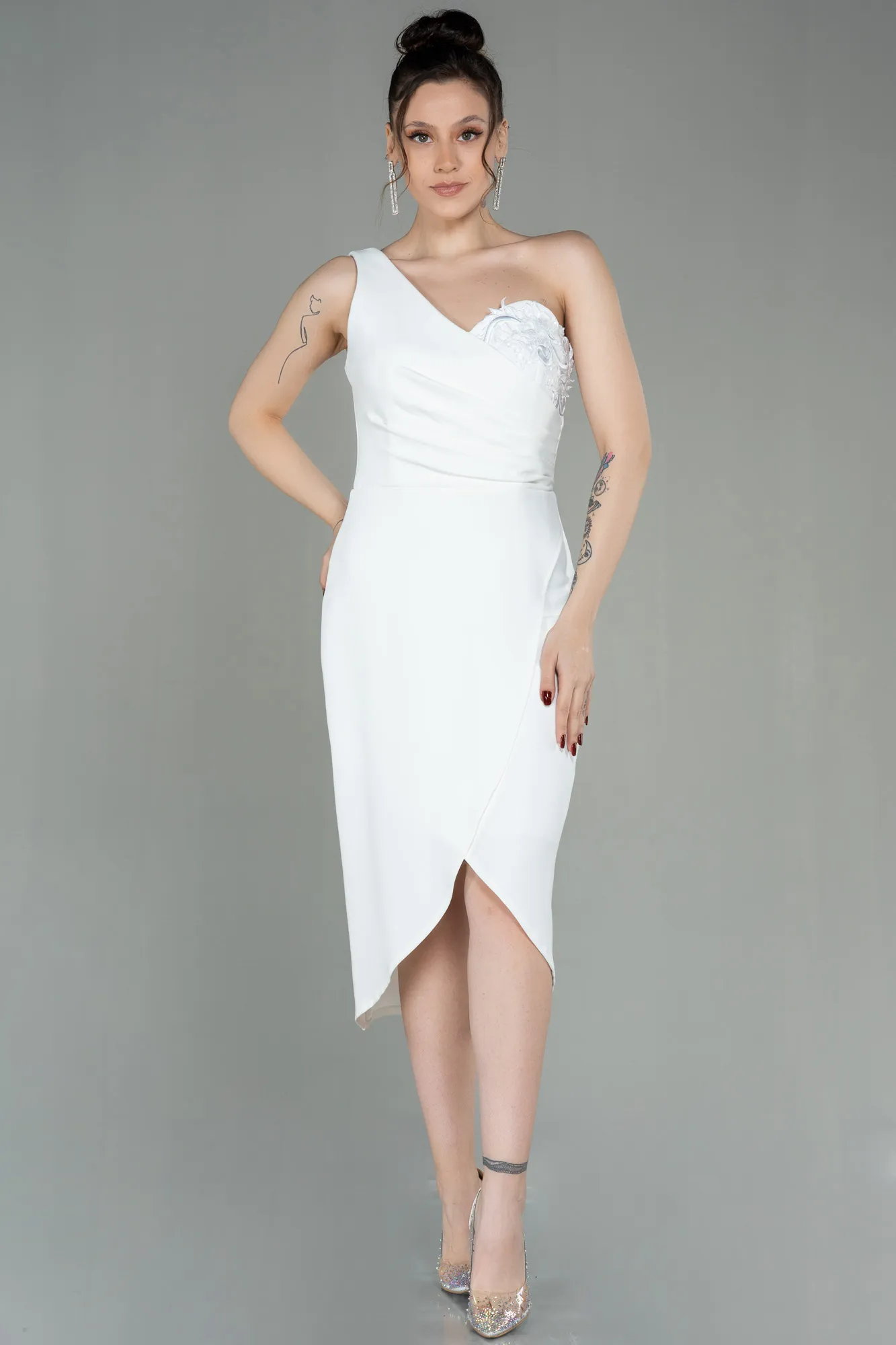 Ecru-Short Invitation Dress ABK1635