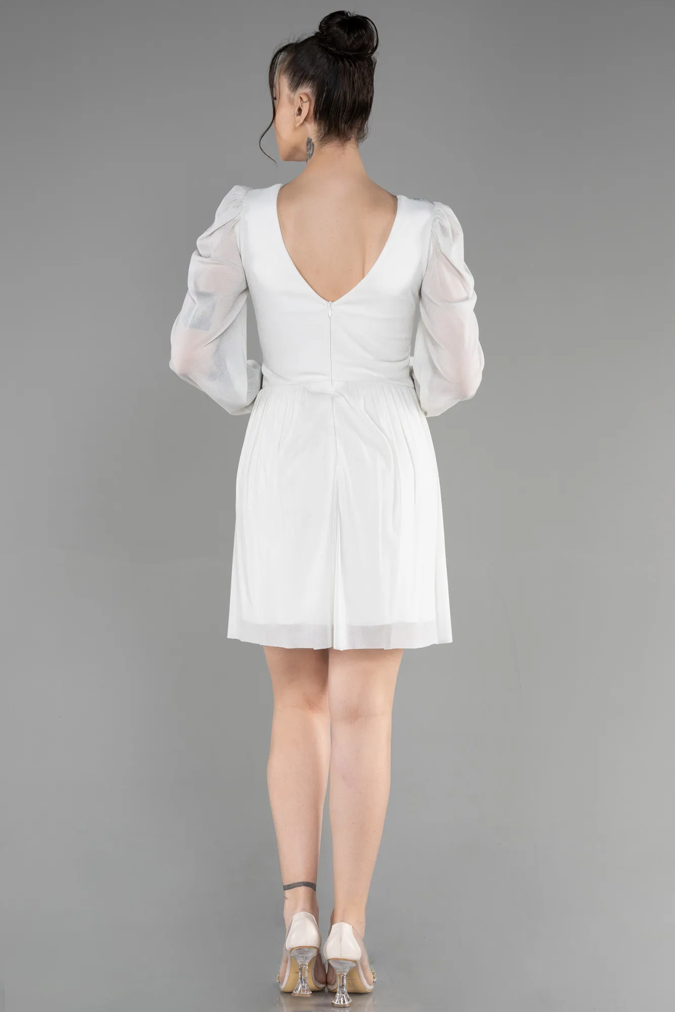 Ecru-Short Invitation Dress ABK1839