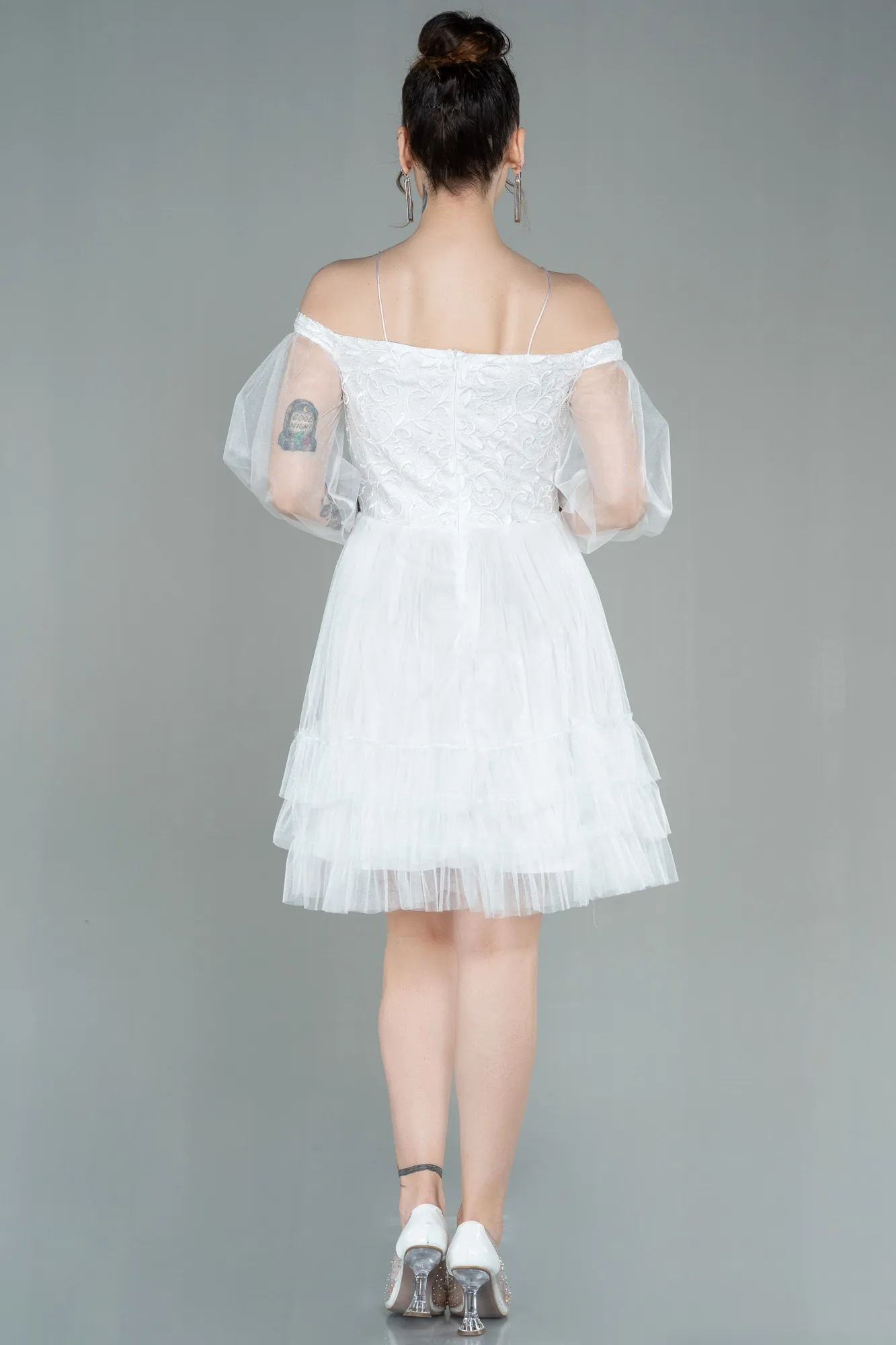 Ecru-Short Invitation Dress ABK992