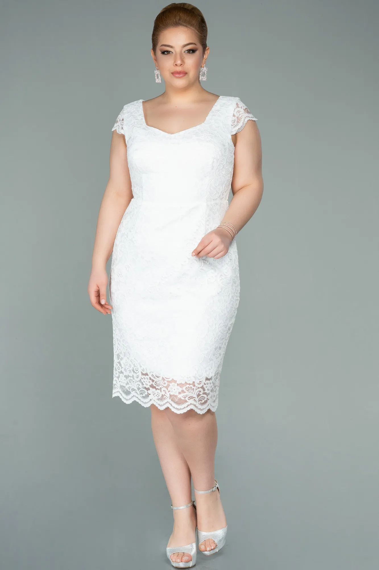 Ecru-Short Oversized Evening Dress ABK010