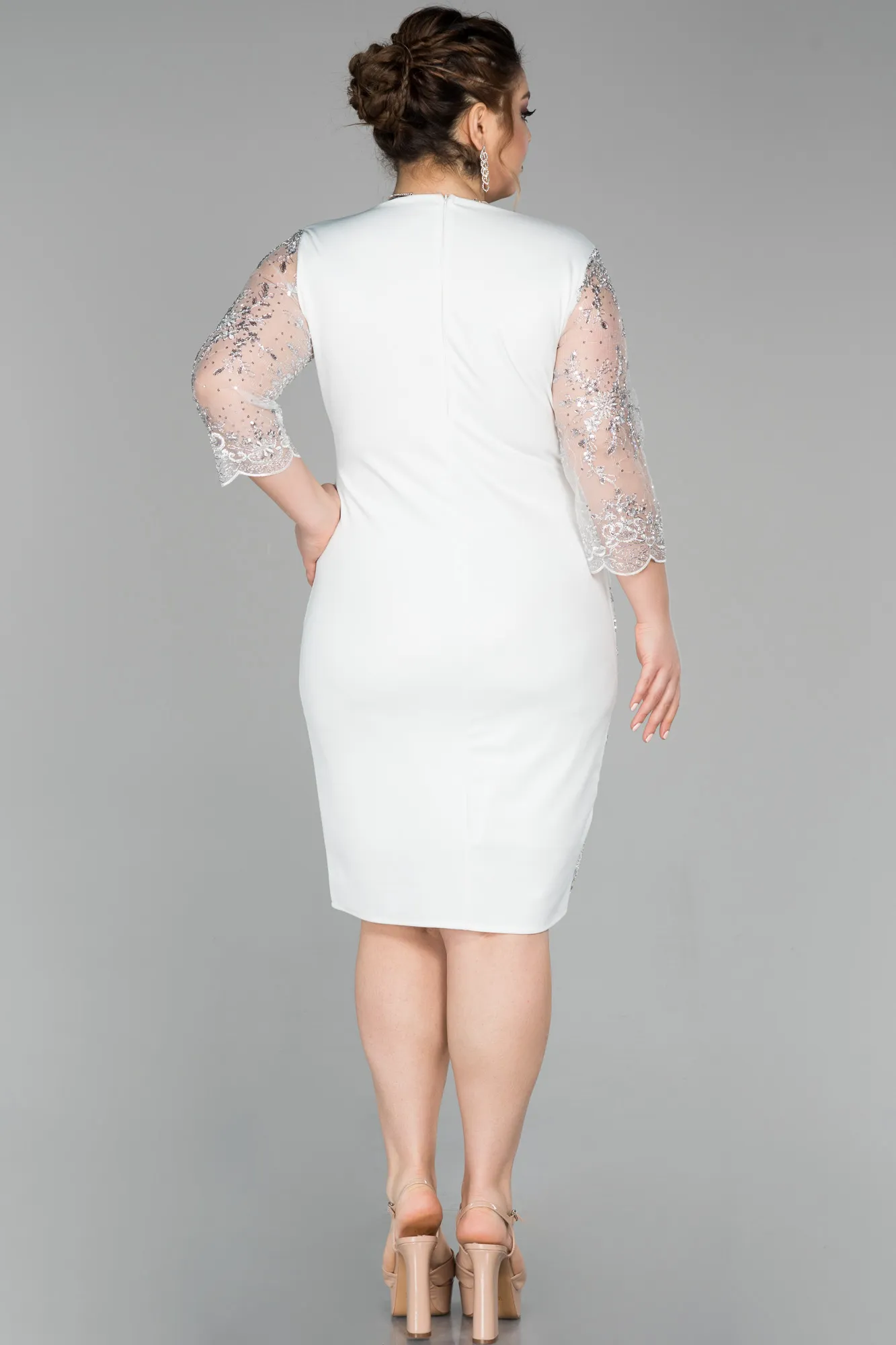 Ecru-Short Oversized Evening Dress ABK833