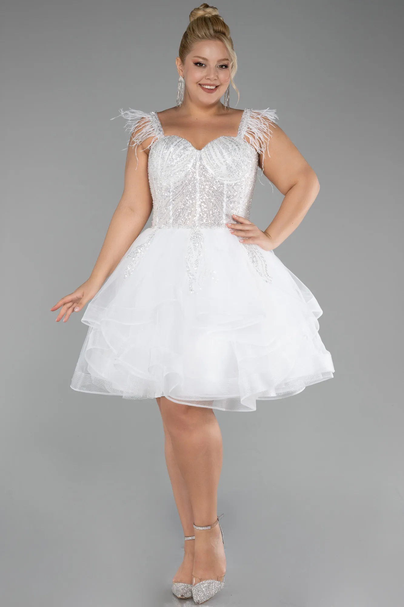 Ecru-Short Plus Size Engagement Dress ABK2087