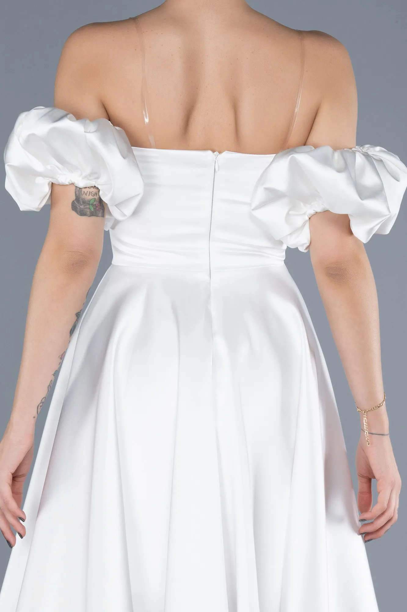 Ecru-Short Satin Cocktail Dress ABK2215