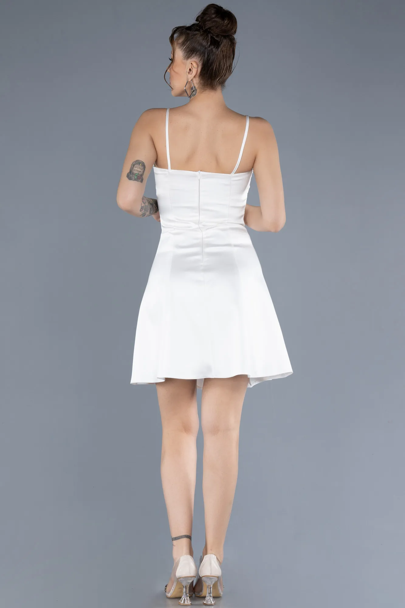 Ecru-Short Satin Cocktail Dress ABK2225