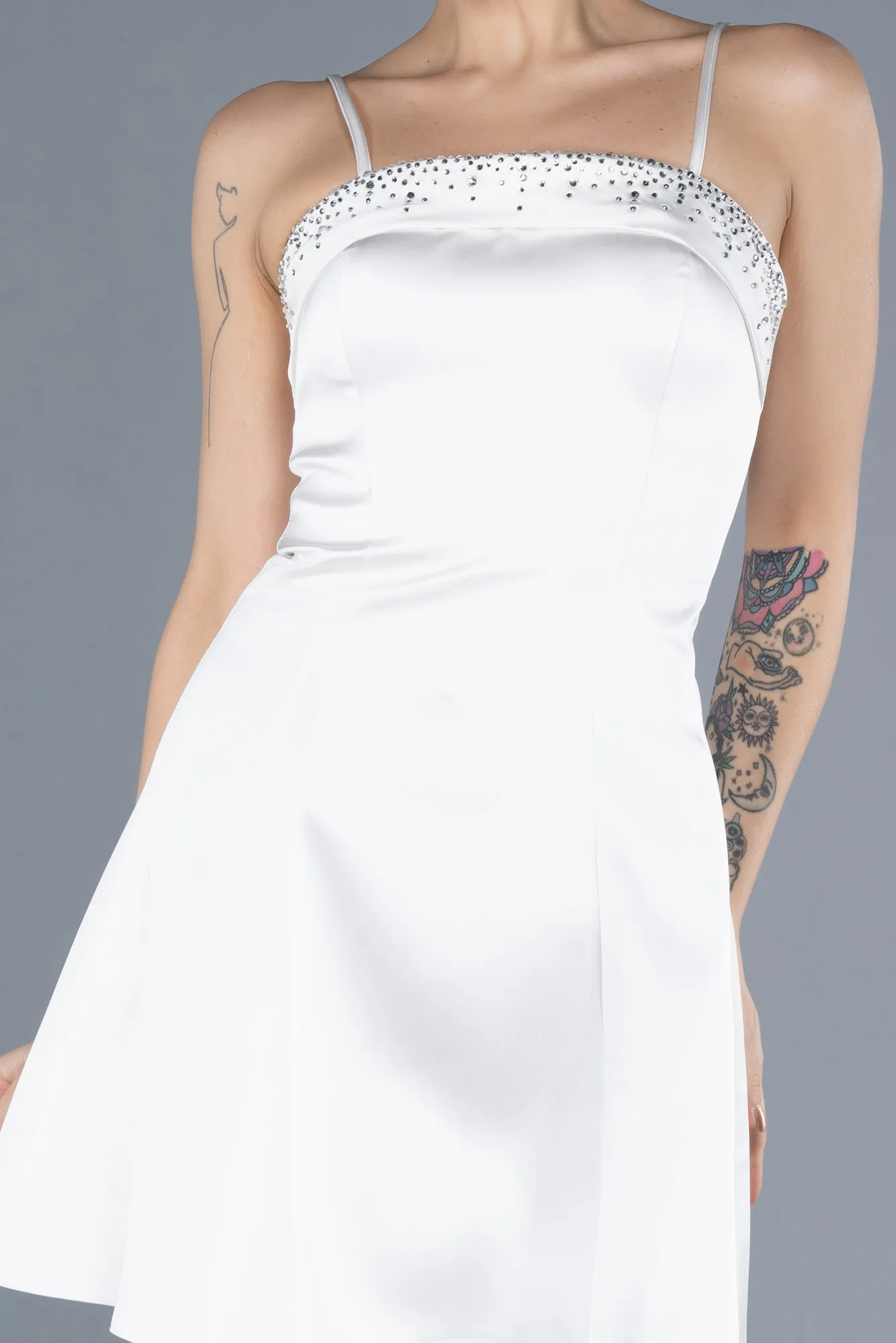 Ecru-Short Satin Cocktail Dress ABK2225