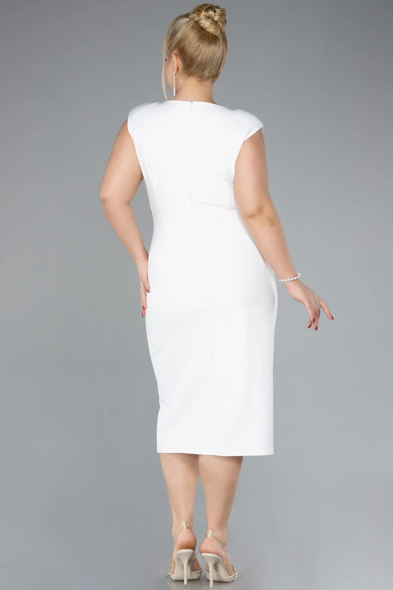 Ecru-Sleeveless Midi Plus Size Party Dress ABK2190