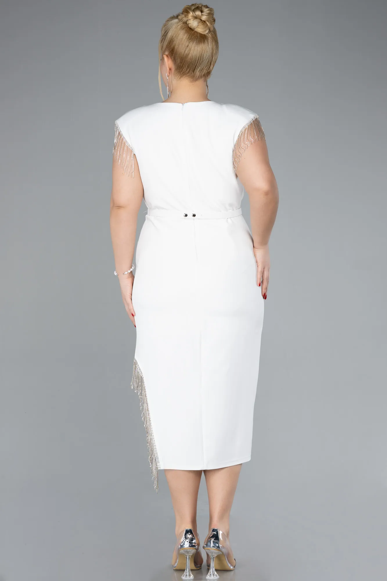 Ecru-Sleeveless Midi Plus Size Party Dress ABK2193