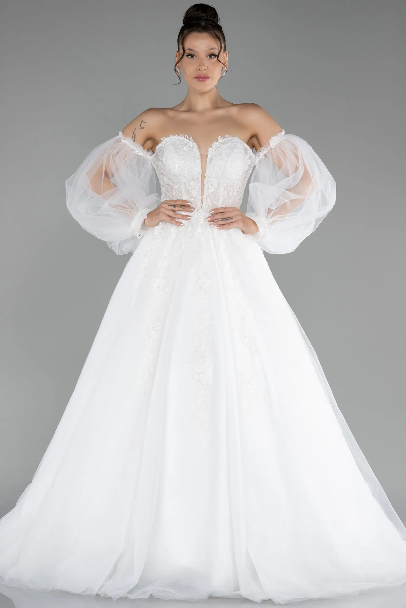 Ecru-Strapless Long Plus Size Wedding Dress ABU4246