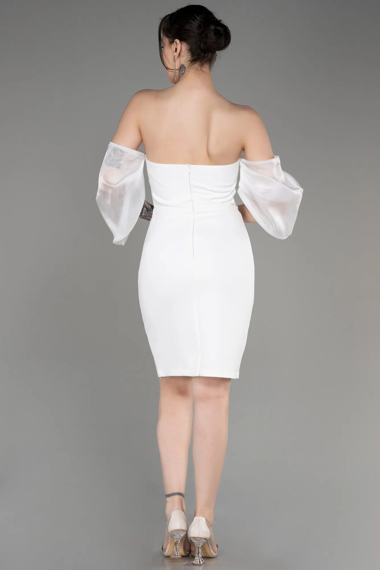 Ecru-Strapless Short After Party Dress ABK2047