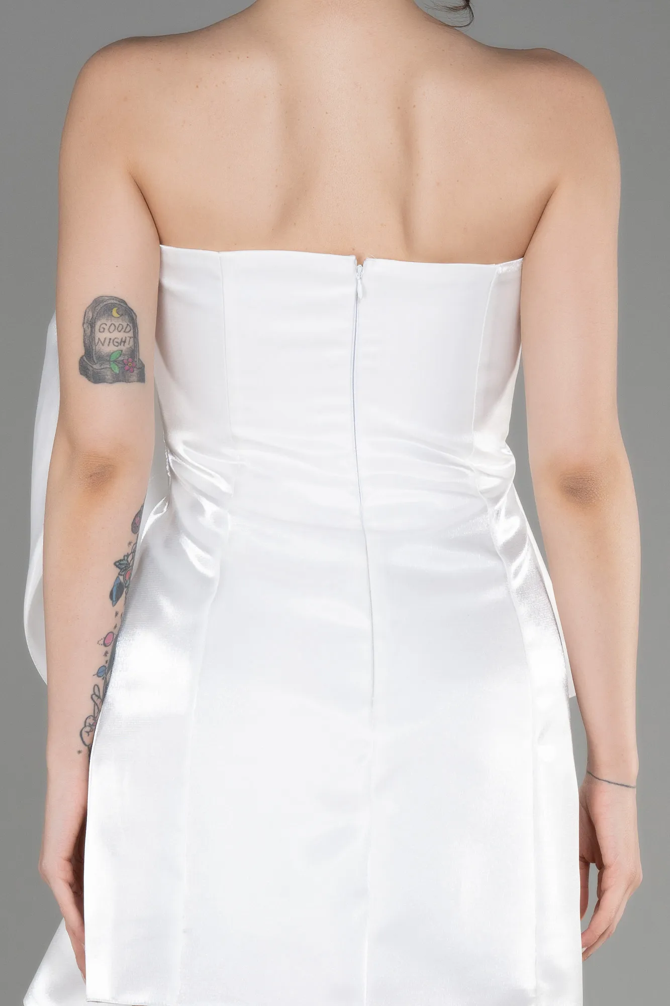 Ecru-Strapless Short Satin After Party Dress ABK2035