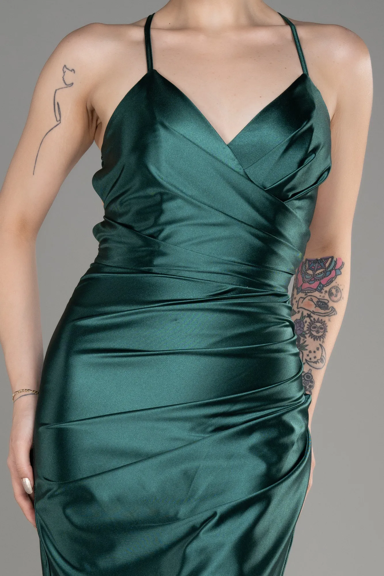 Emerald Green-Backless Short Satin Cocktail Dress ABK2078