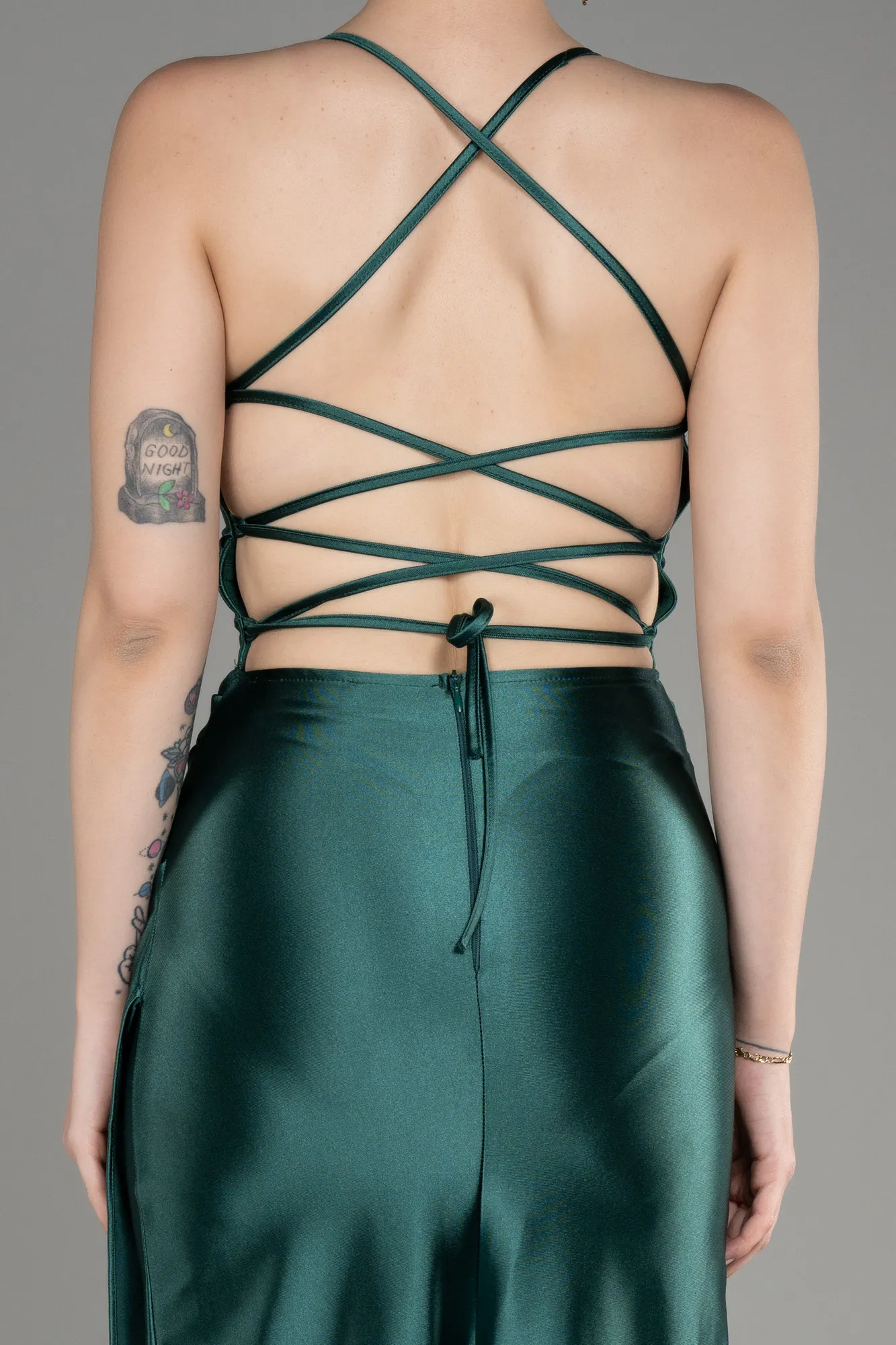 Emerald Green-Backless Short Satin Cocktail Dress ABK2078