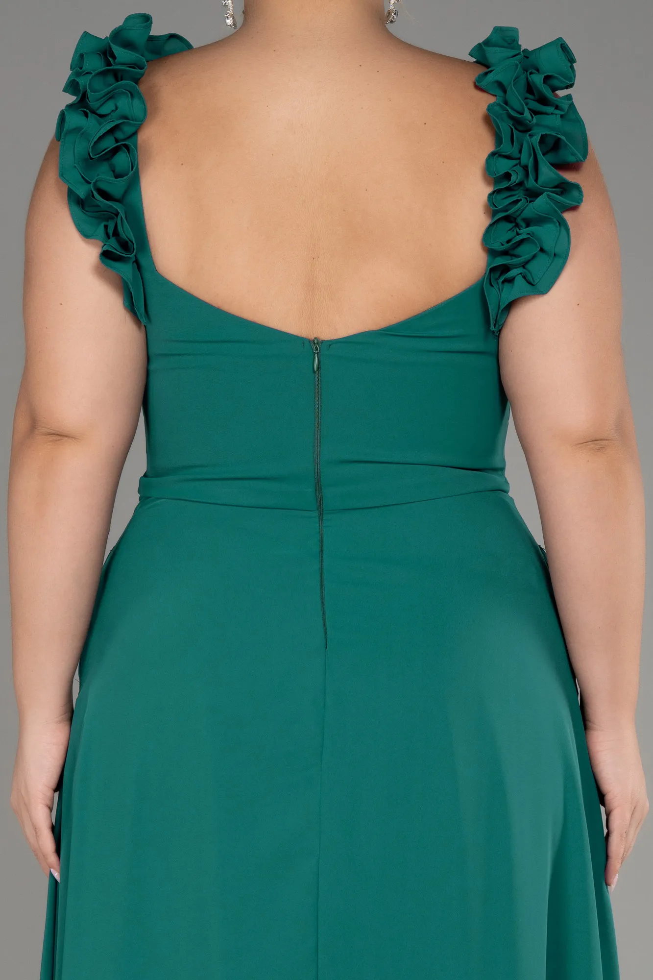 Emerald Green-Boat Neck Long Chiffon Plus Size Evening Dress ABU4026