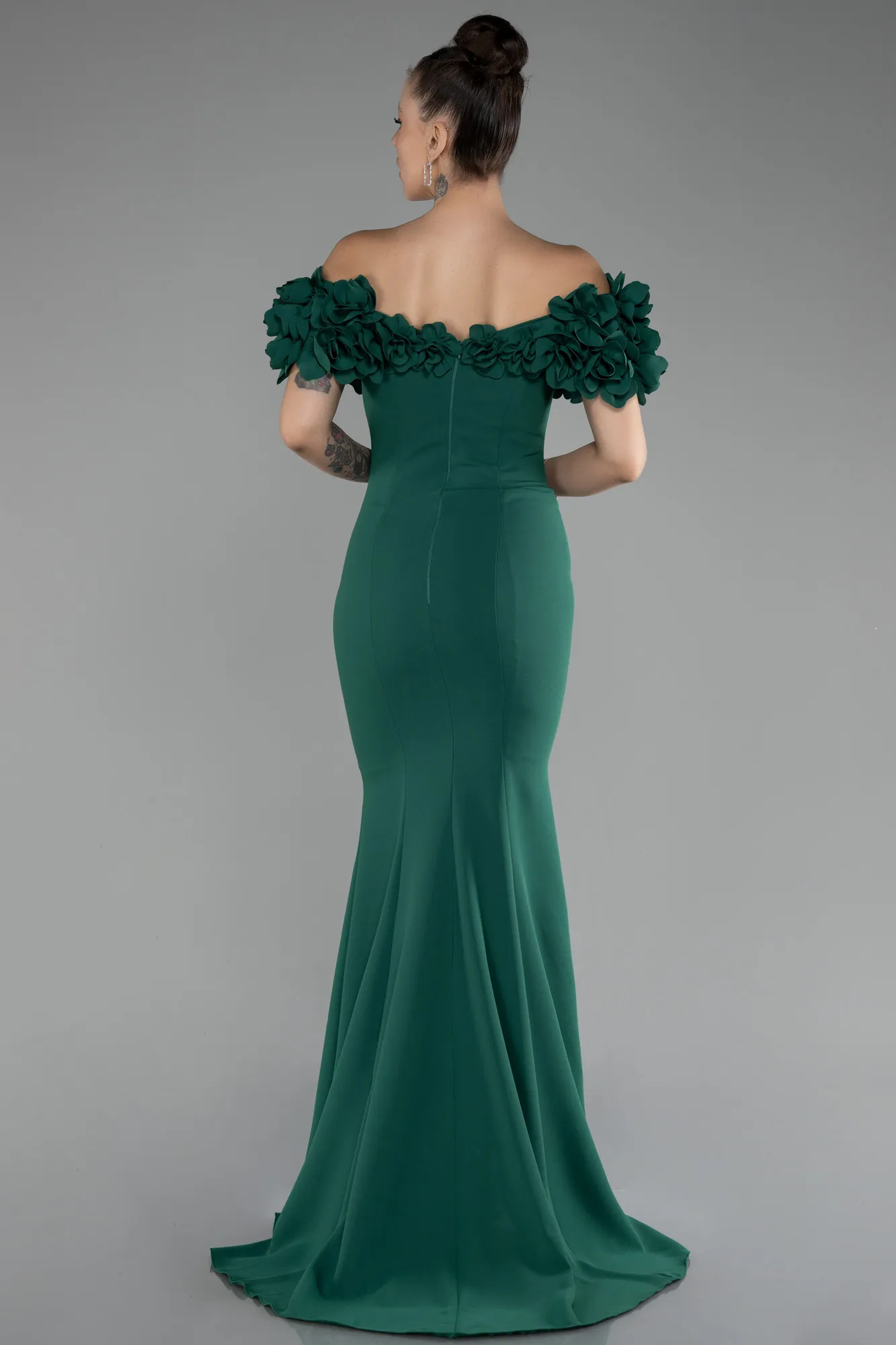 Emerald Green-Boat Neck Slit Long Evening Dress ABU4080