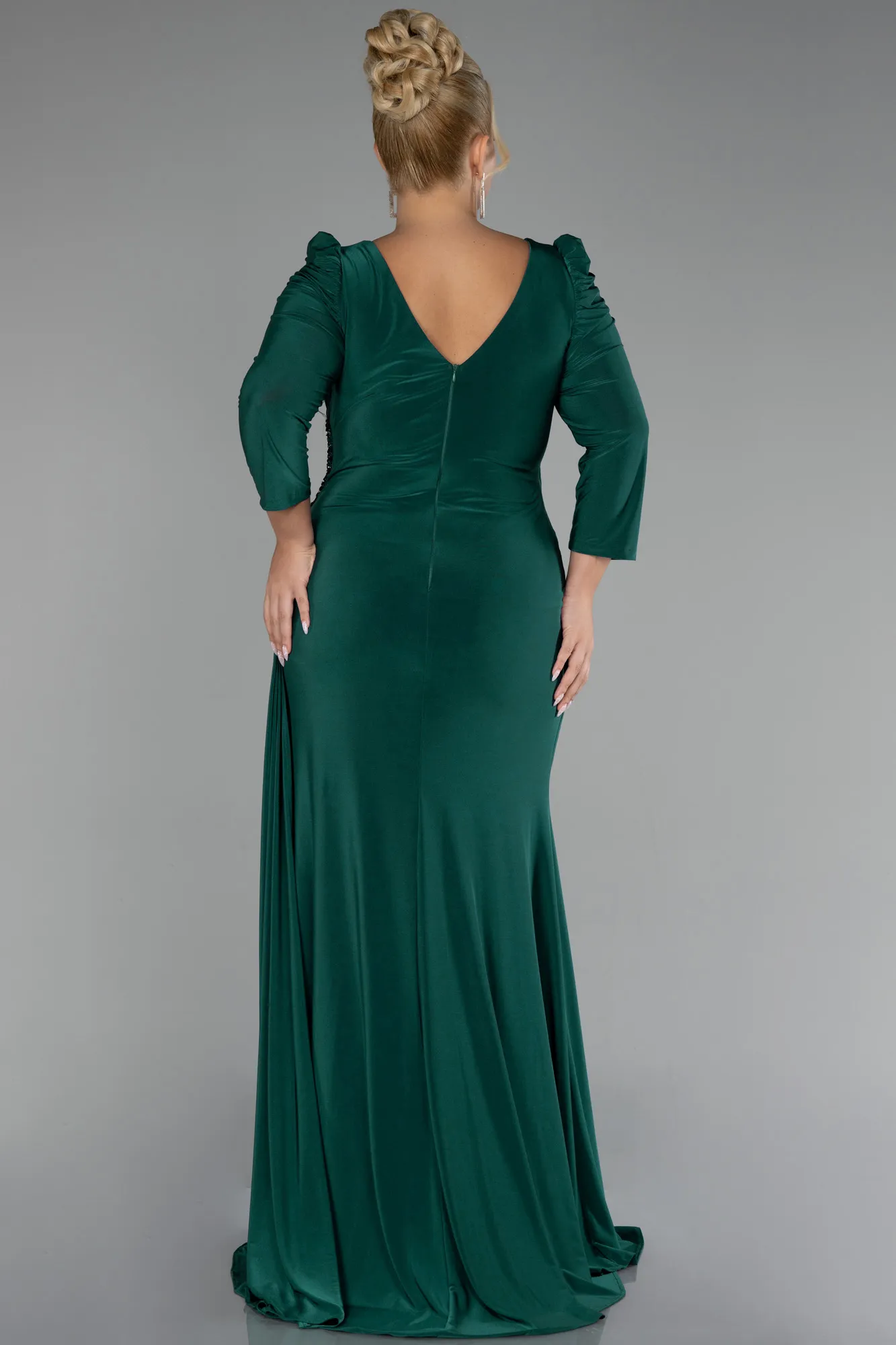 Emerald Green-Capri Sleeve Long Plus Size Evening Dress ABU4104