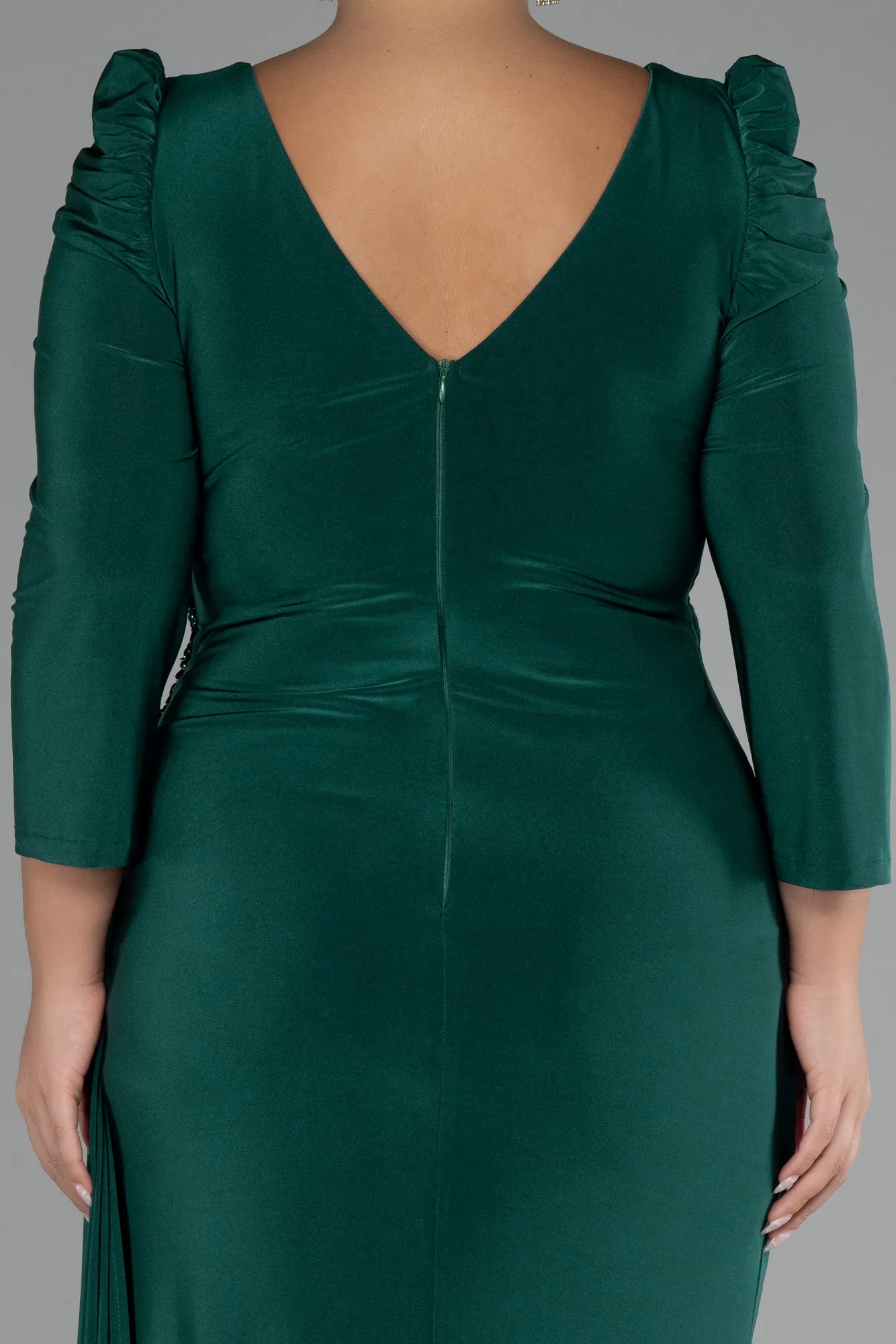 Emerald Green-Capri Sleeve Long Plus Size Evening Dress ABU4104