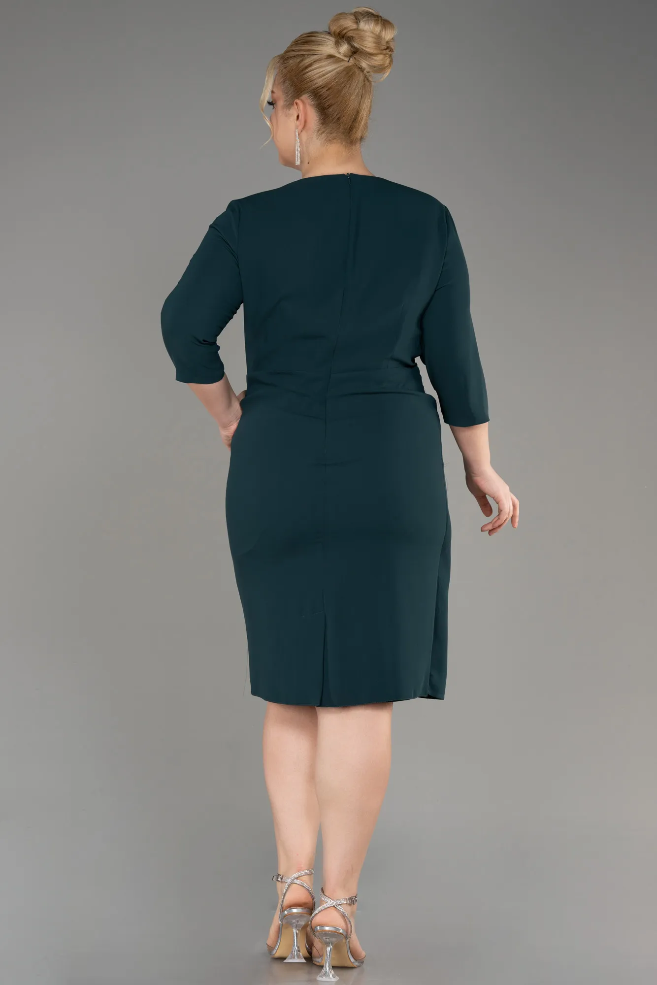 Emerald Green-Capri Sleeve Short Plus Size Evening Dress ABK2096