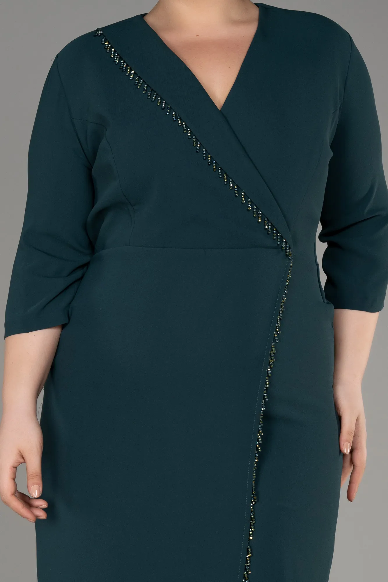 Emerald Green-Capri Sleeve Short Plus Size Evening Dress ABK2096