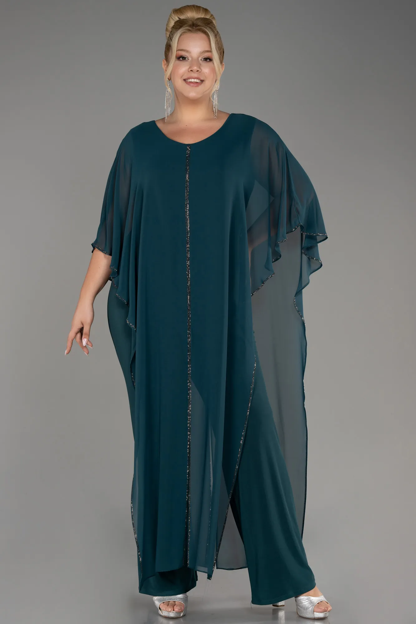 Emerald Green-Chiffon Plus Size Cocktail Dress ABT112