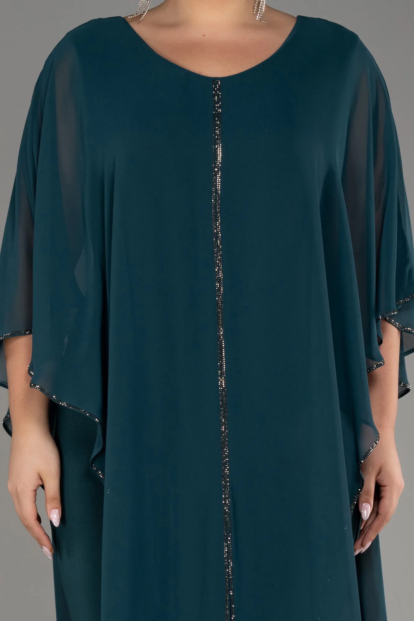 Emerald Green-Chiffon Plus Size Cocktail Dress ABT112