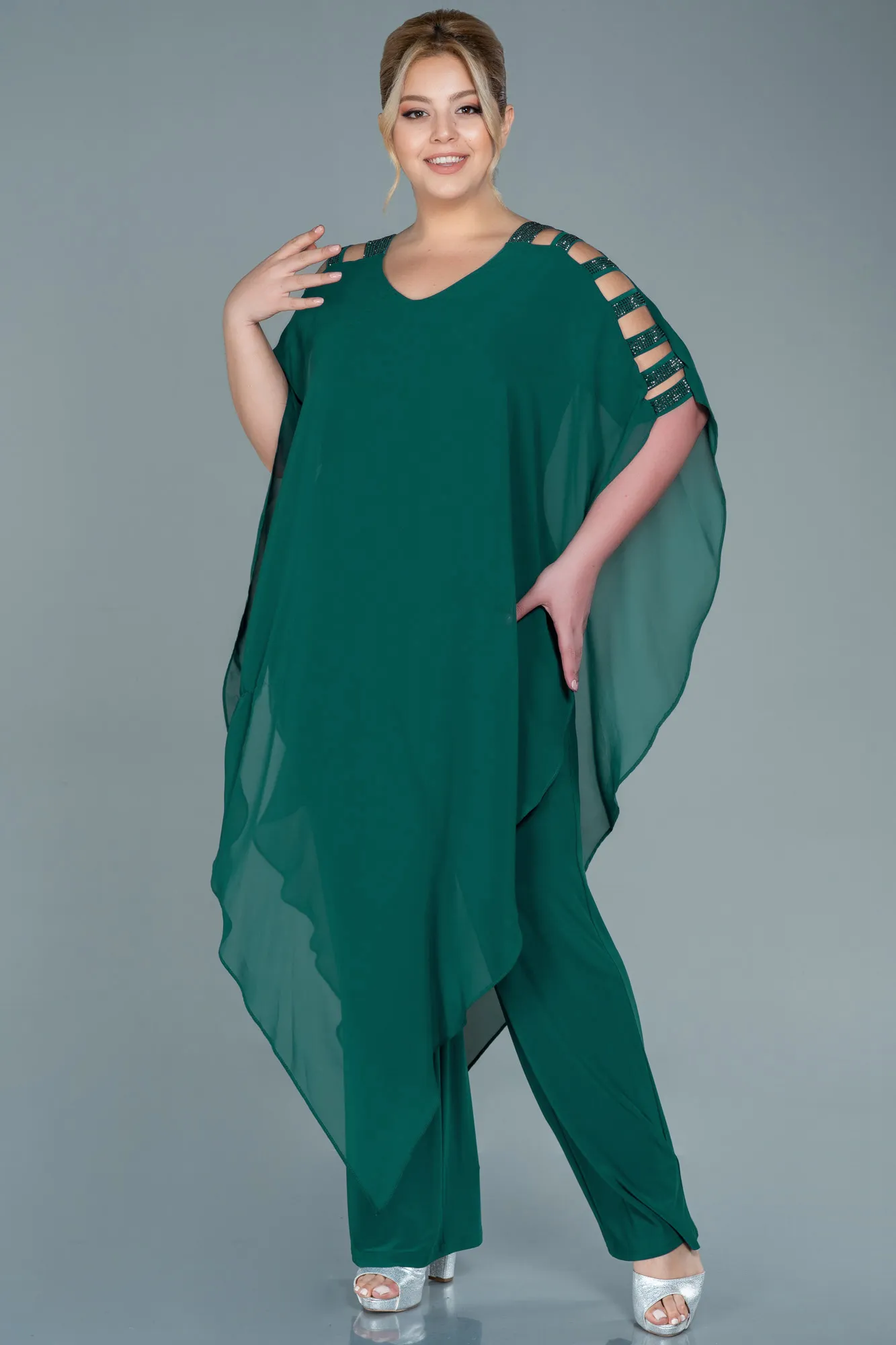 Emerald Green-Chiffon Plus Size Evening Dress ABT080