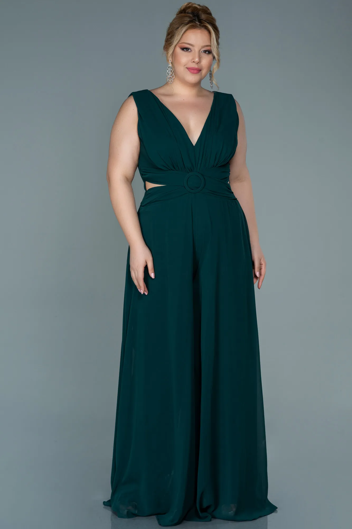Emerald Green-Chiffon Plus Size Evening Dress ABT082
