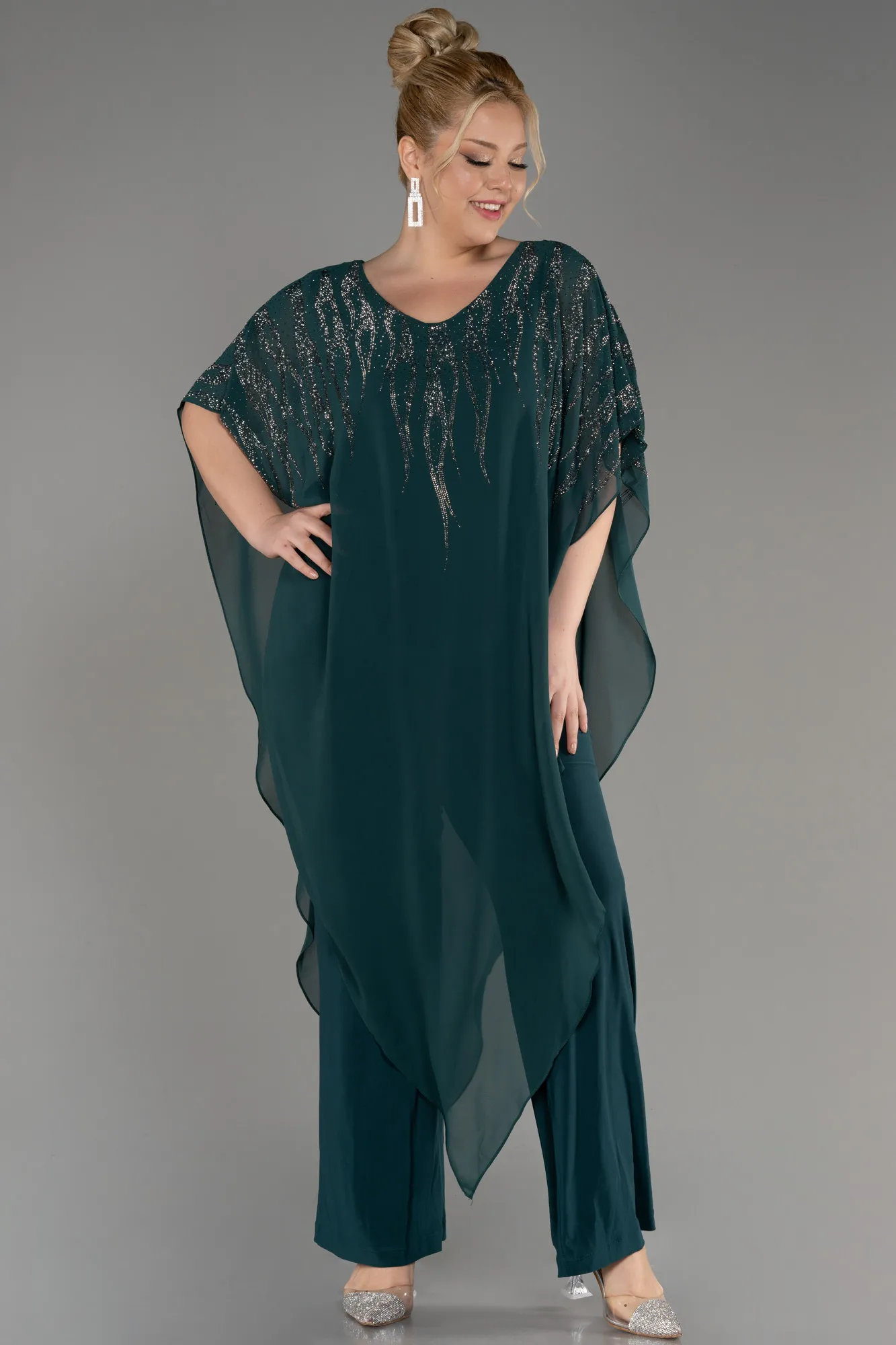 Emerald Green-Chiffon Plus Size Evening Dress ABT111