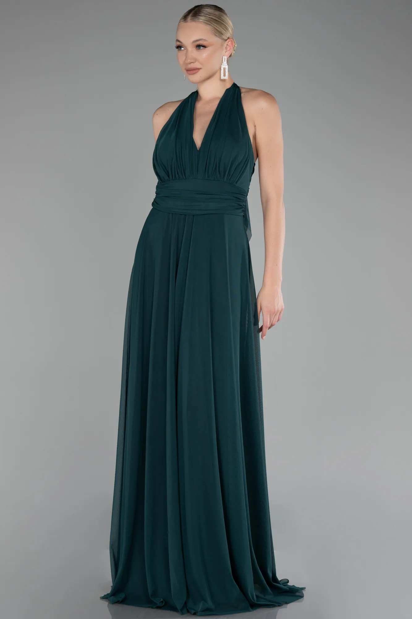 Emerald Green-Halter Neck Long Chiffon Evening Dress ABU4188