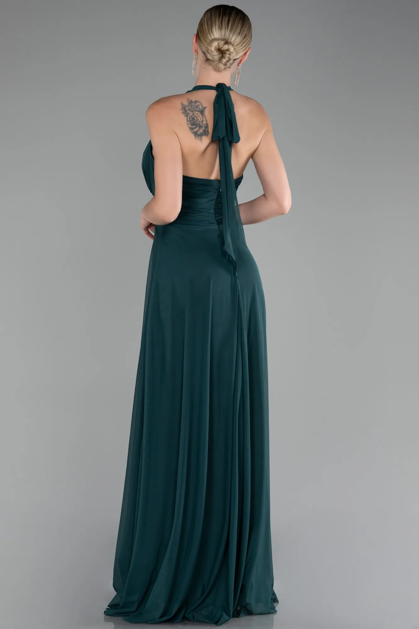 Emerald Green-Halter Neck Long Chiffon Evening Dress ABU4188