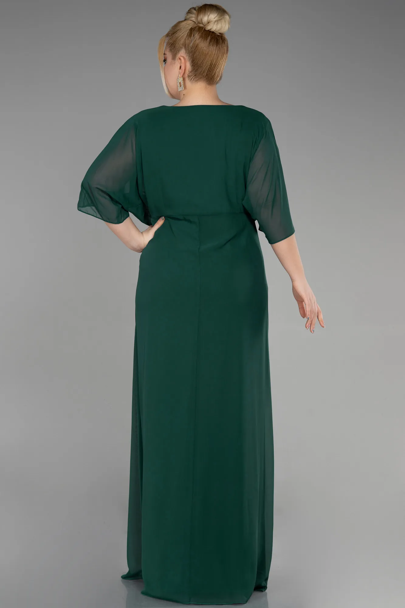Emerald Green-Long Chiffon Designer Plus Size Gowns ABU3651