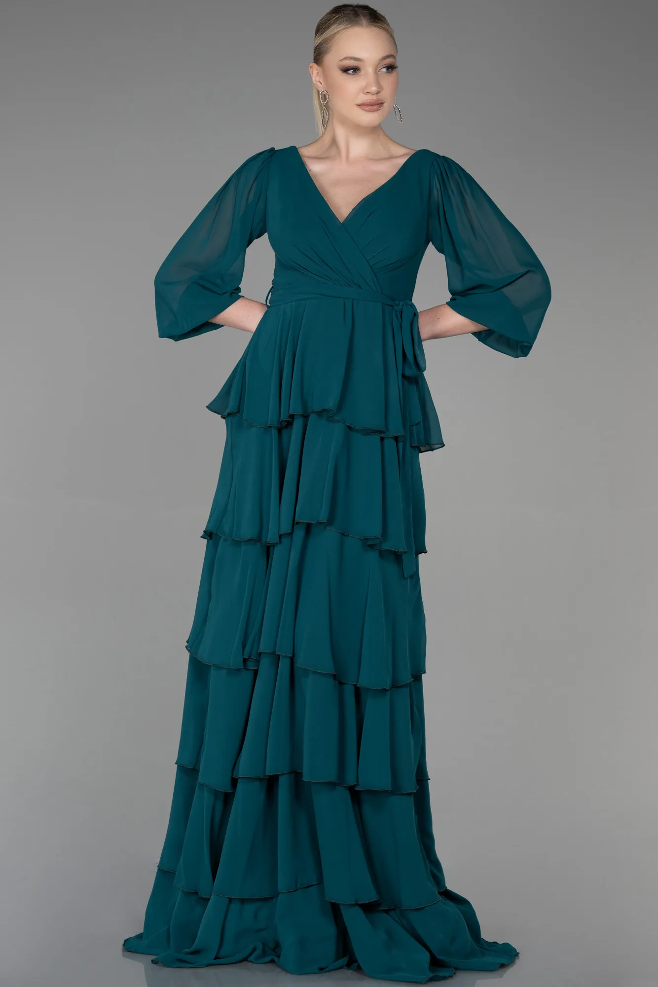 Emerald Green-Long Chiffon Evening Dress ABU2322