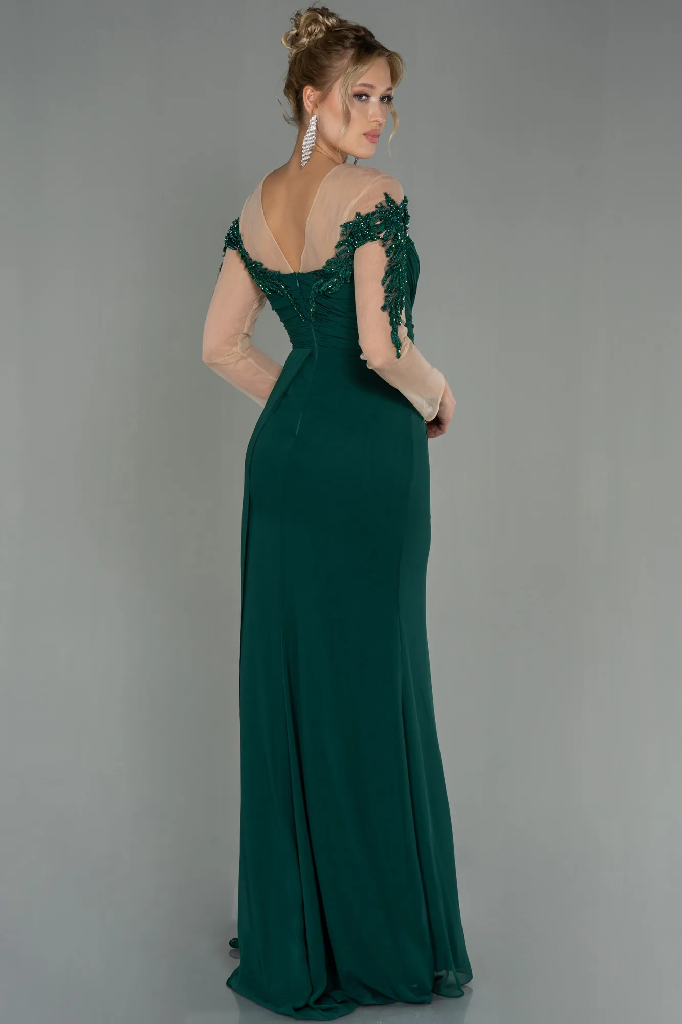 Emerald Green-Long Chiffon Evening Dress ABU3012