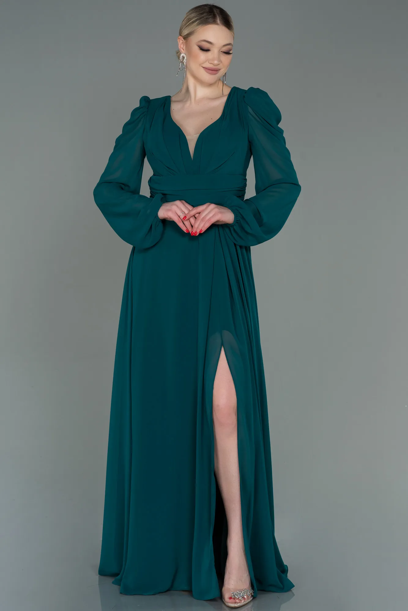 Emerald Green-Long Chiffon Evening Dress ABU3085