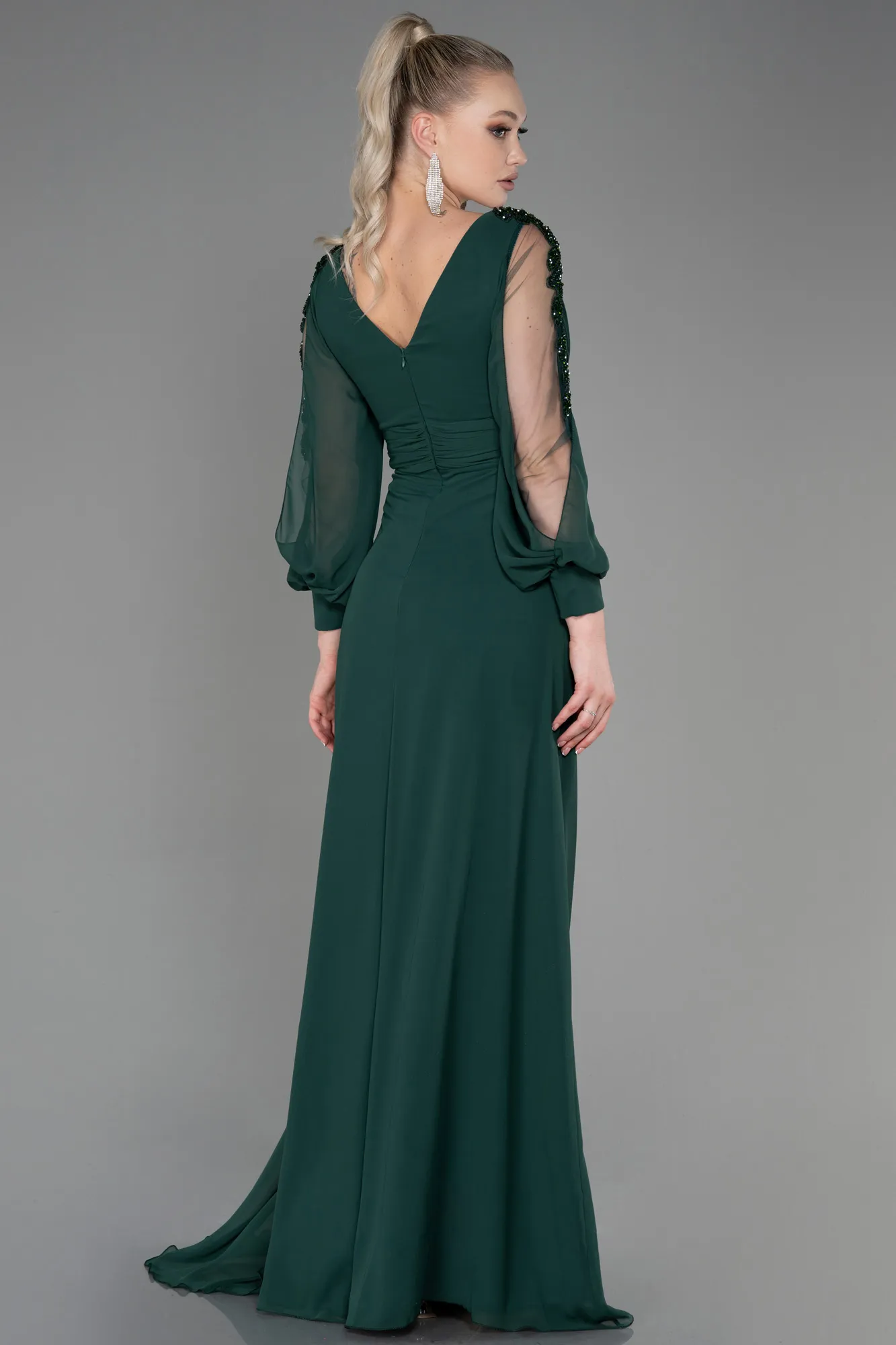 Emerald Green-Long Chiffon Evening Dress ABU3220