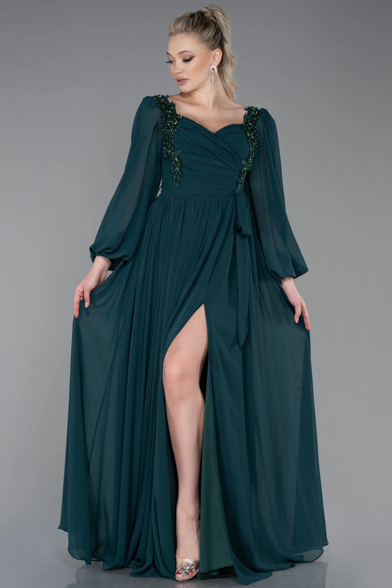 Emerald Green-Long Chiffon Evening Dress ABU3243