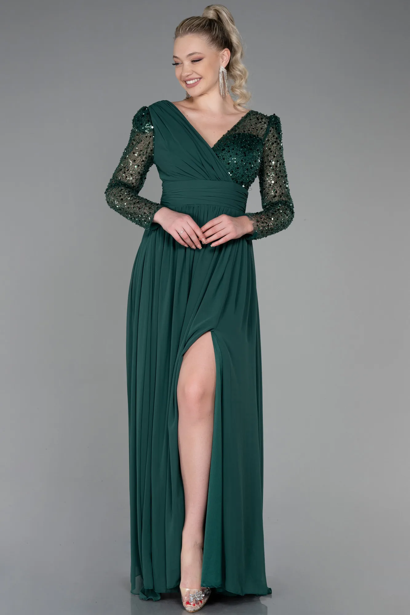Emerald Green-Long Chiffon Evening Dress ABU3262