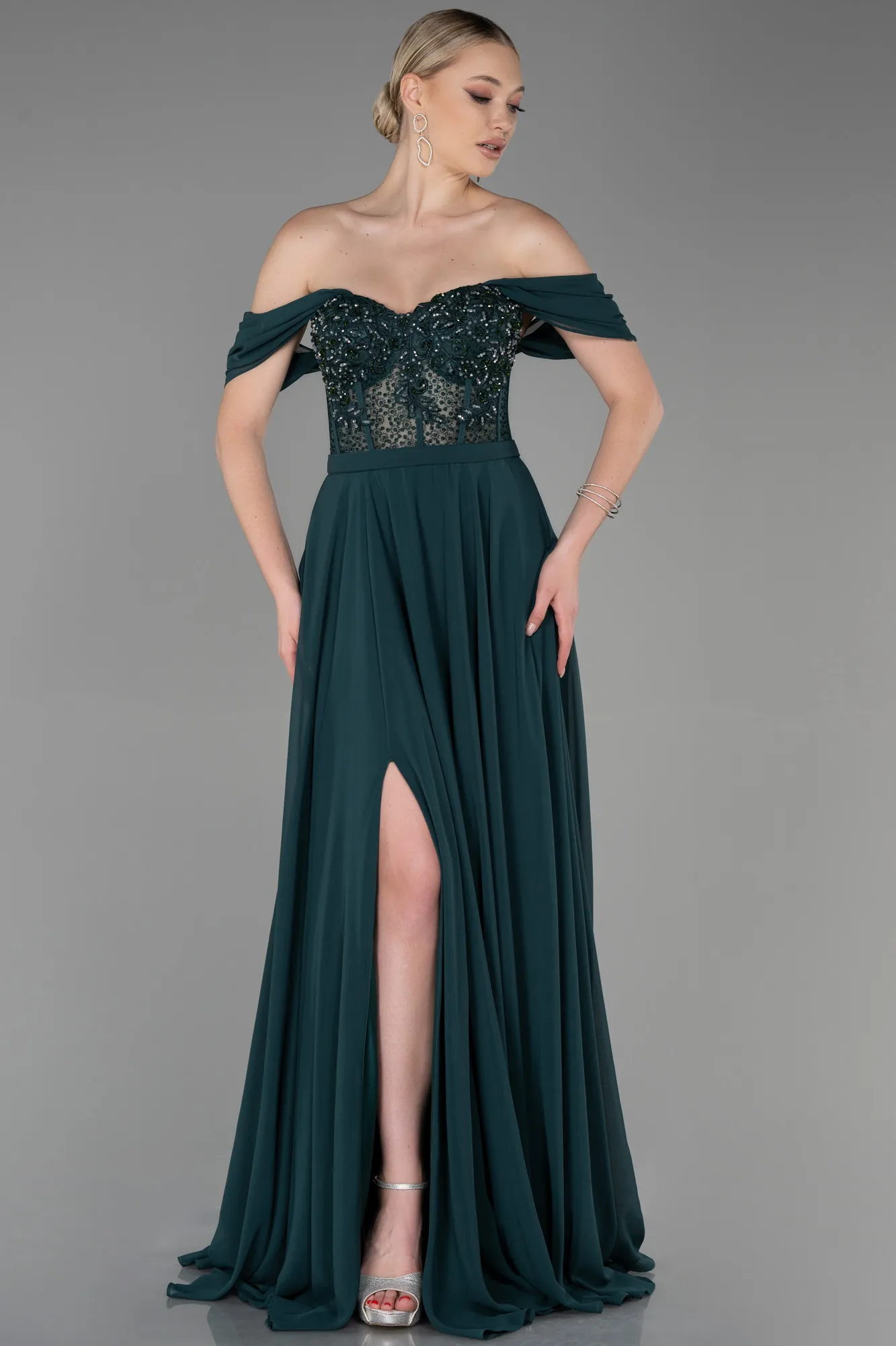 Emerald Green-Long Chiffon Evening Dress ABU3310