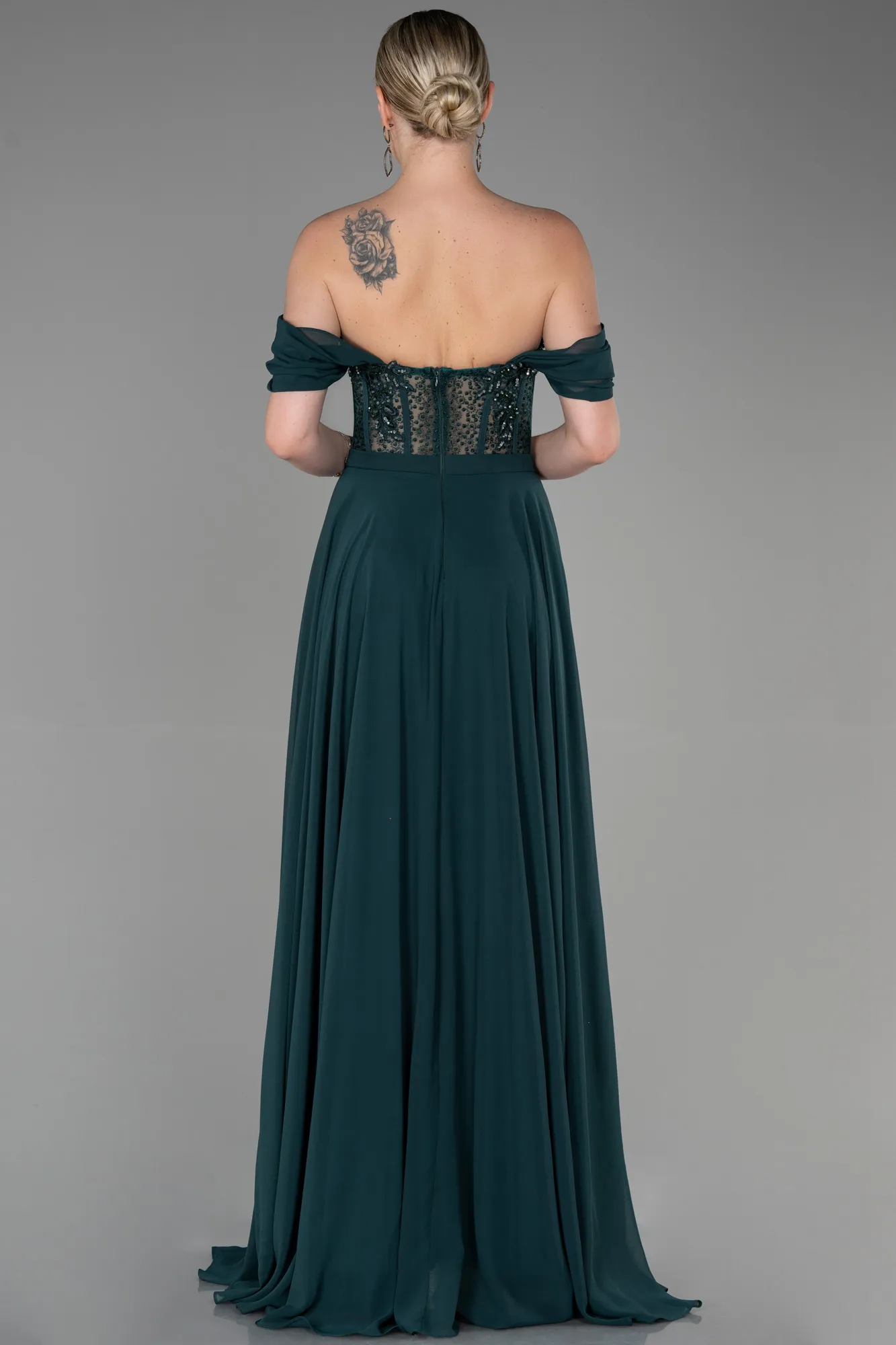 Emerald Green-Long Chiffon Evening Dress ABU3310