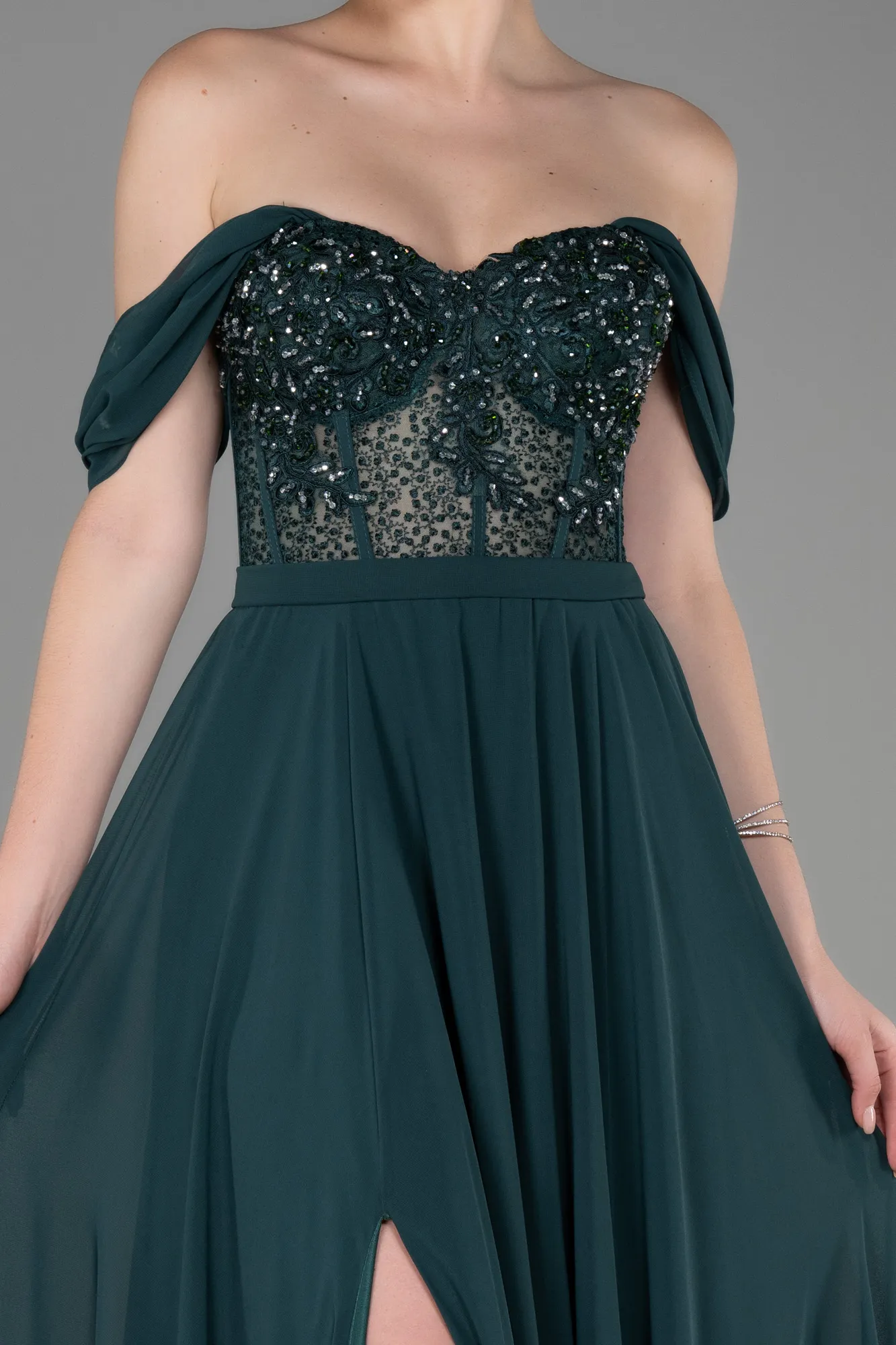 Emerald Green-Long Chiffon Evening Dress ABU3310