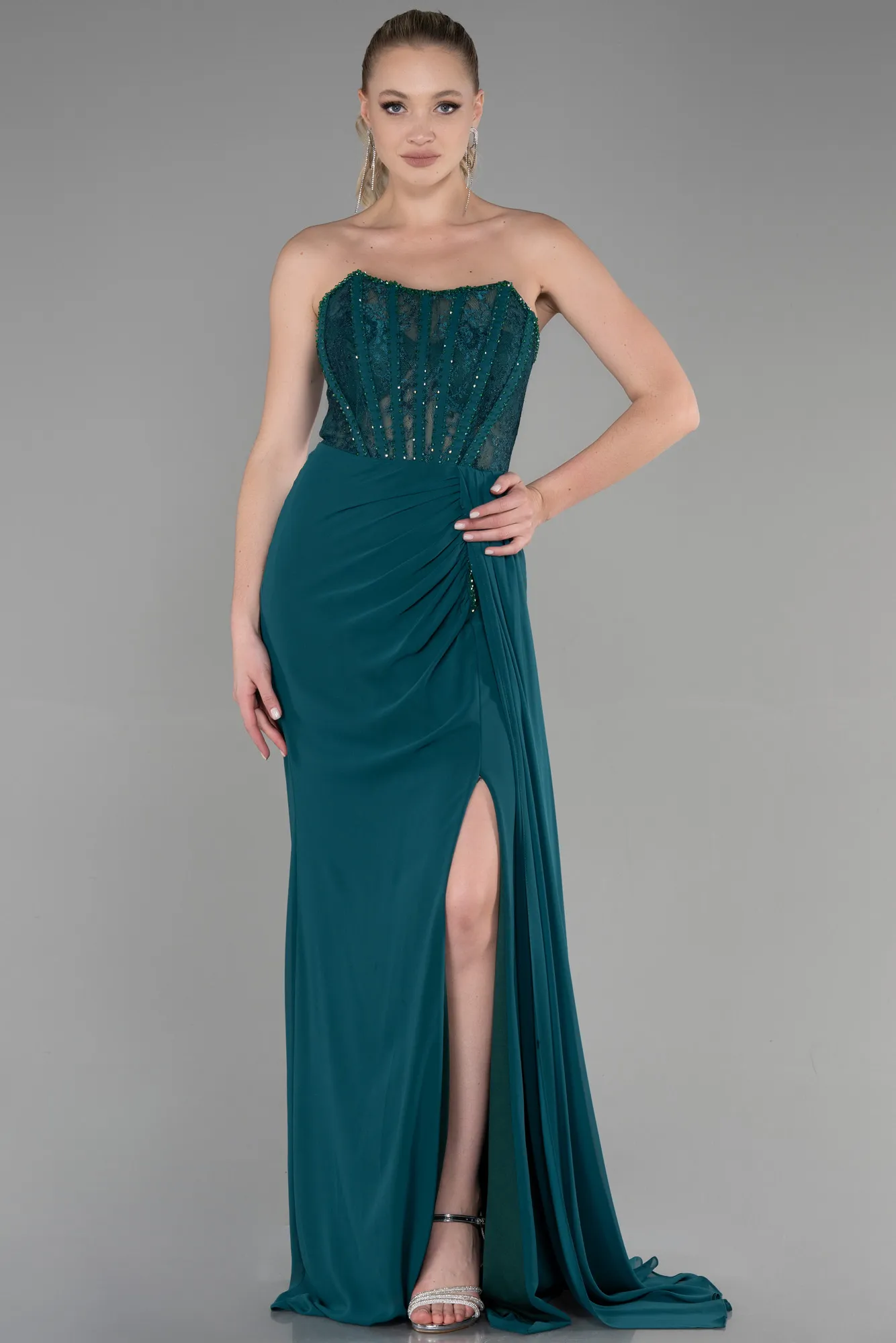 Emerald Green-Long Chiffon Evening Dress ABU3333