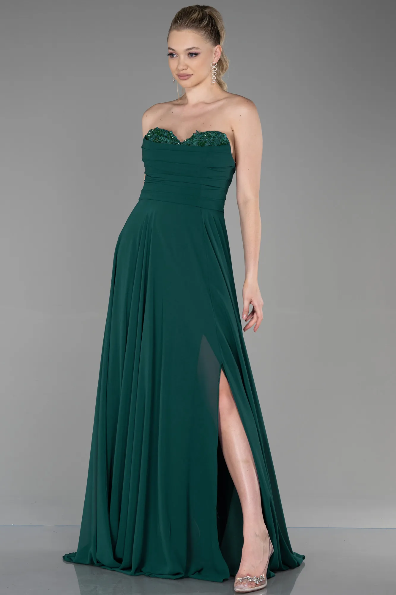 Emerald Green-Long Chiffon Evening Dress ABU3343