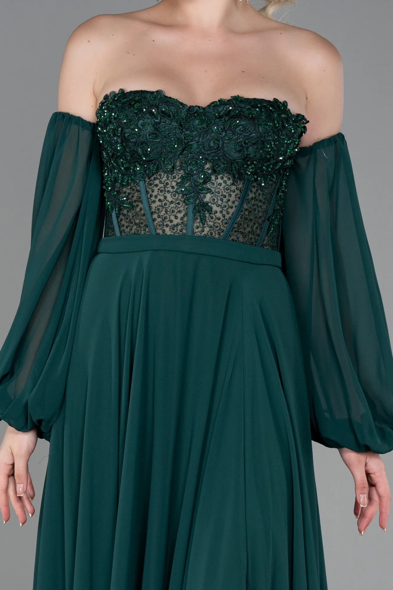 Emerald Green-Long Chiffon Evening Dress ABU3450