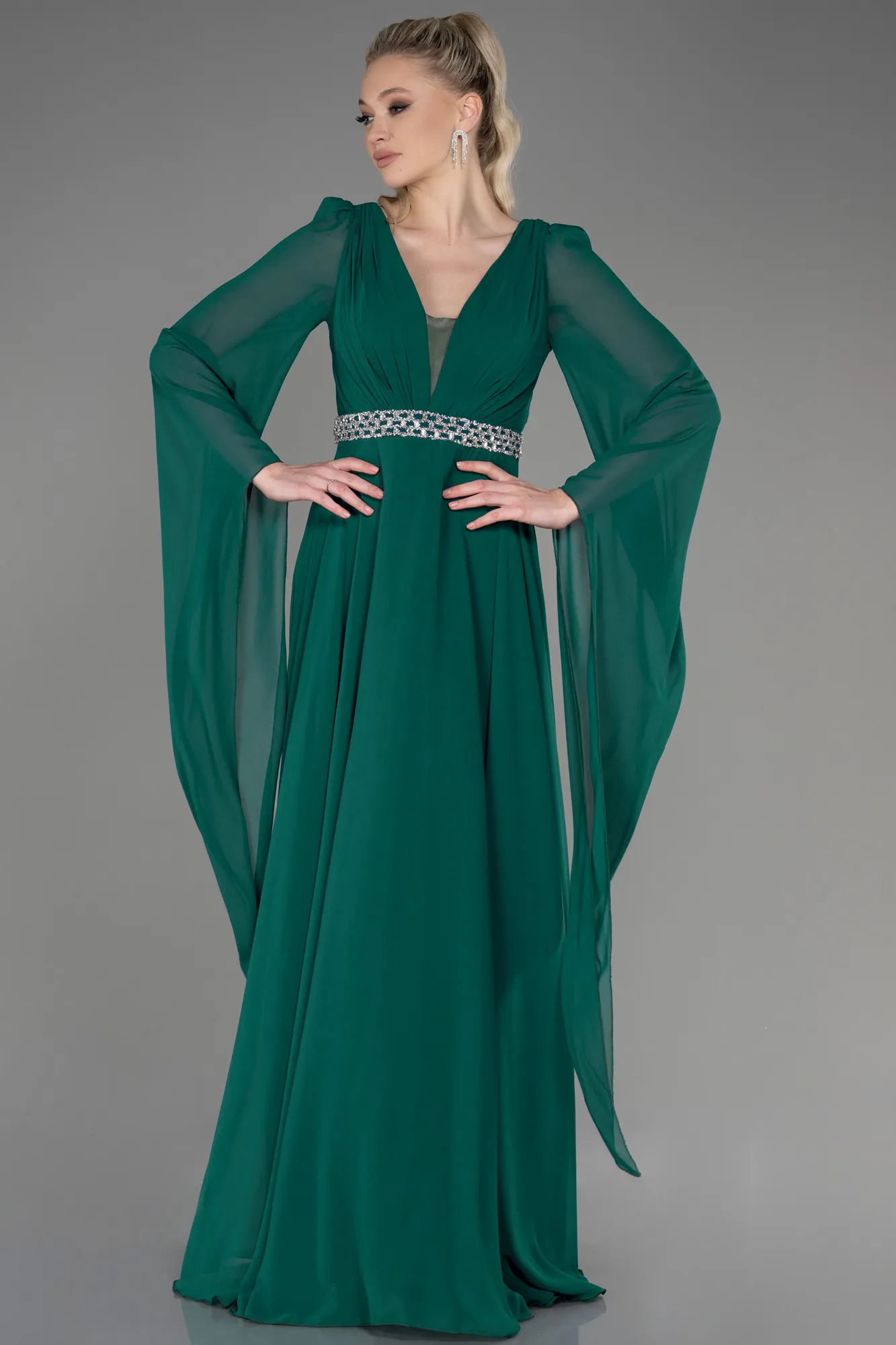 Emerald Green-Long Chiffon Evening Dress ABU3541