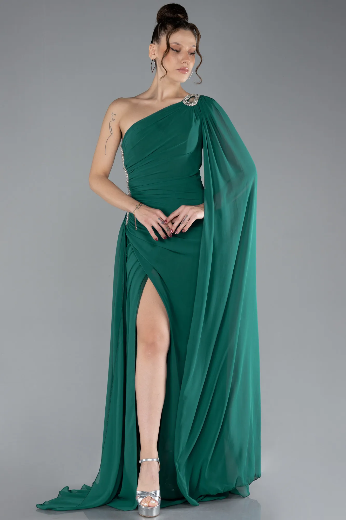 Emerald Green-Long Chiffon Evening Dress ABU4406