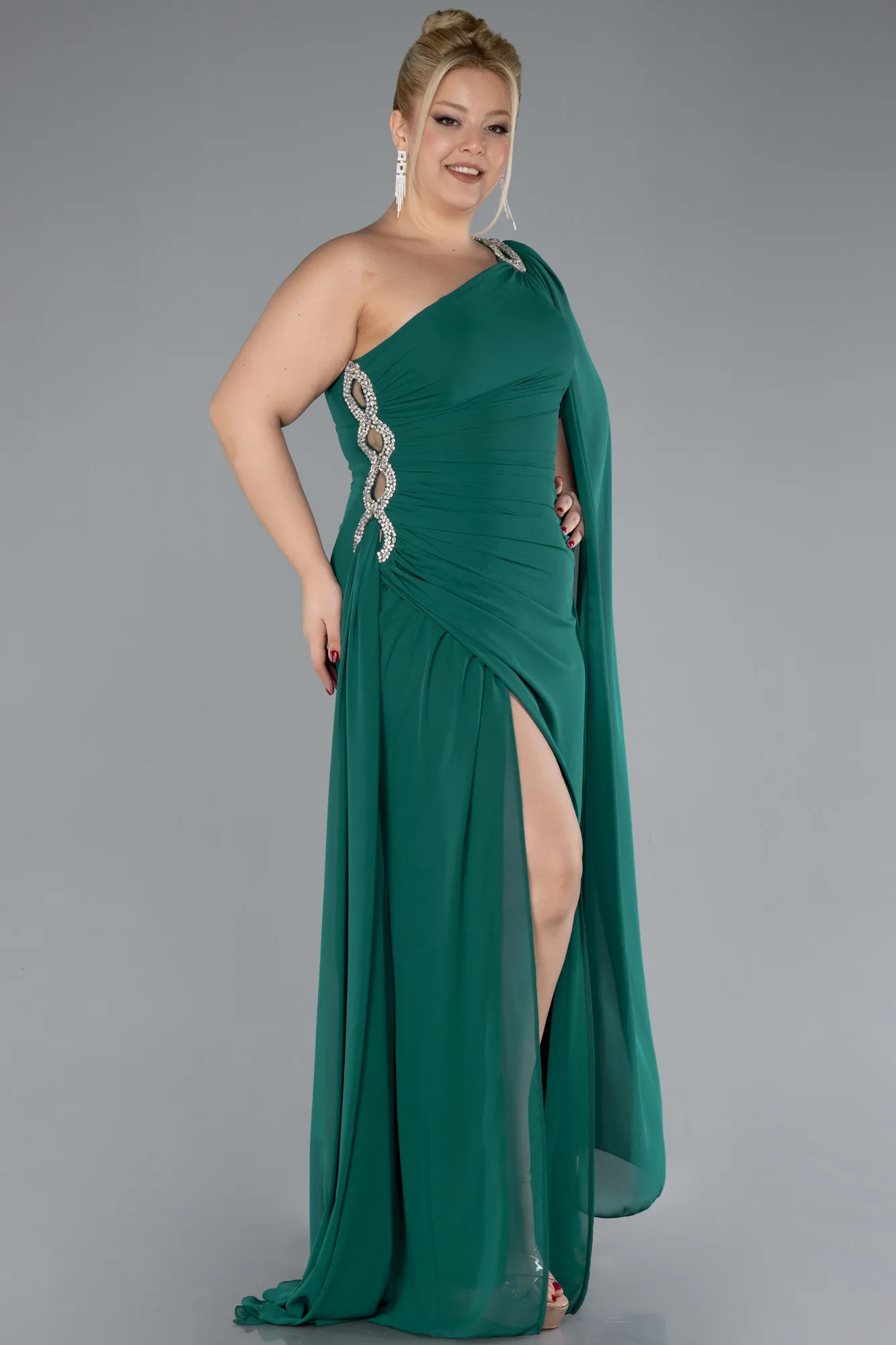 Emerald Green-Long Chiffon Formal Plus Size Dress ABU4407