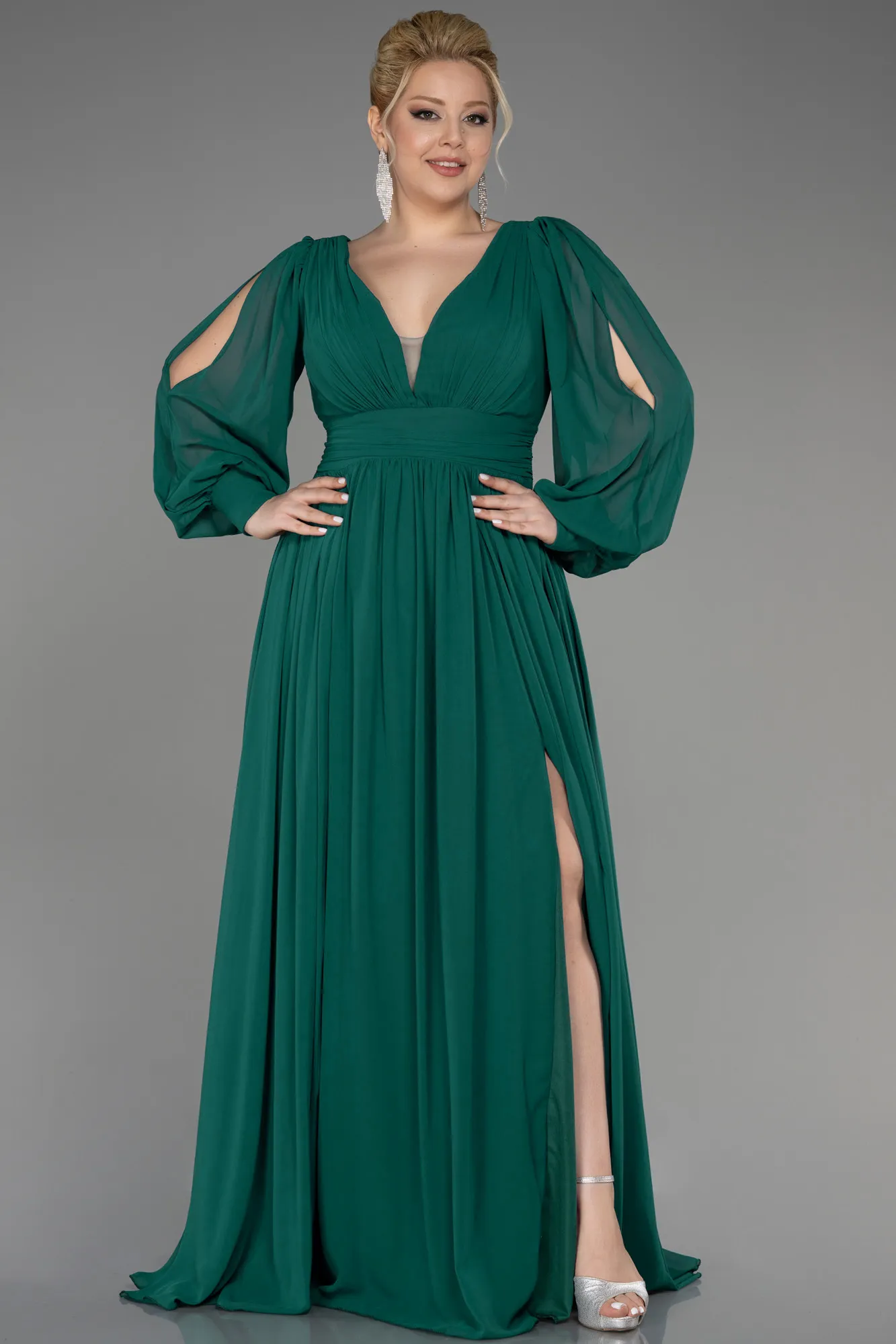 Emerald Green-Long Chiffon Oversized Evening Dress ABU1988