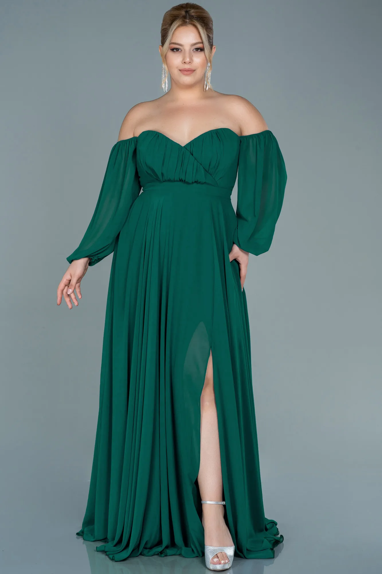Emerald Green-Long Chiffon Oversized Evening Dress ABU2597