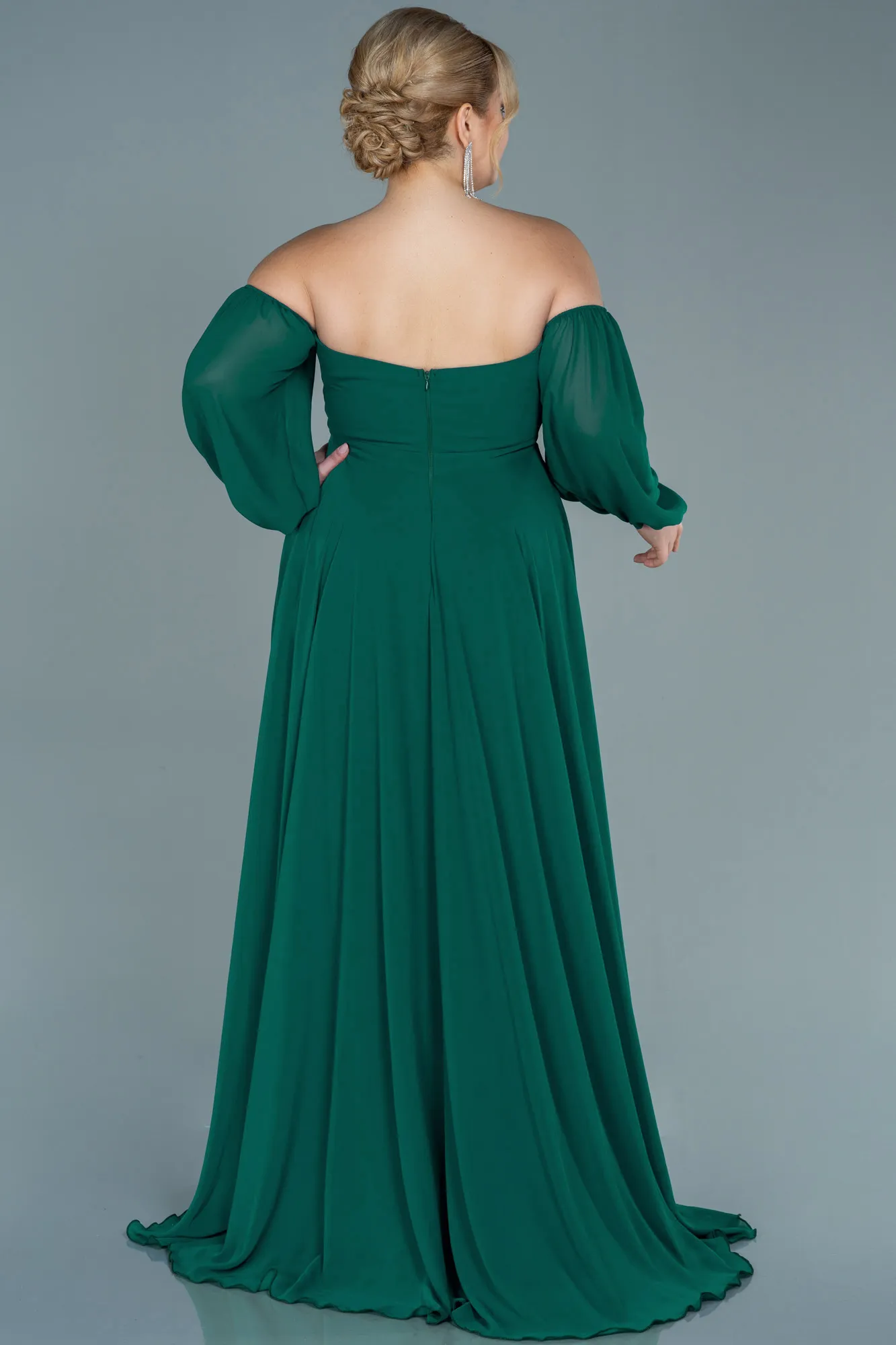 Emerald Green-Long Chiffon Oversized Evening Dress ABU2597