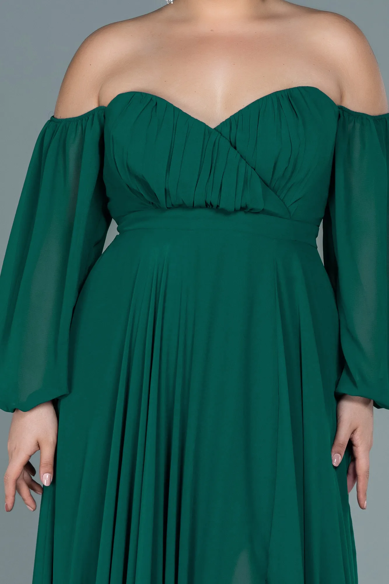 Emerald Green-Long Chiffon Oversized Evening Dress ABU2597